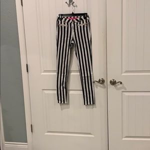 Black and white striped jeans. Gently worn.